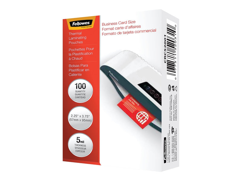 Fellowes Thermal Laminating Pouches, Business Card, 5 Mil, 100/Pack (52031)
