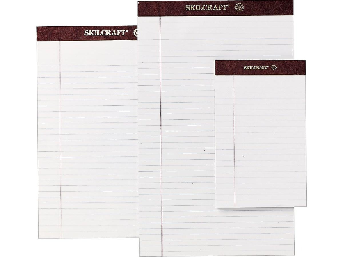 AbilityOne National Industries for the Blind Notepad, 8.5" x 11.75", Wide Ruled, White, 50 Sheets/Pad, 12 Pads (NSN3723108)