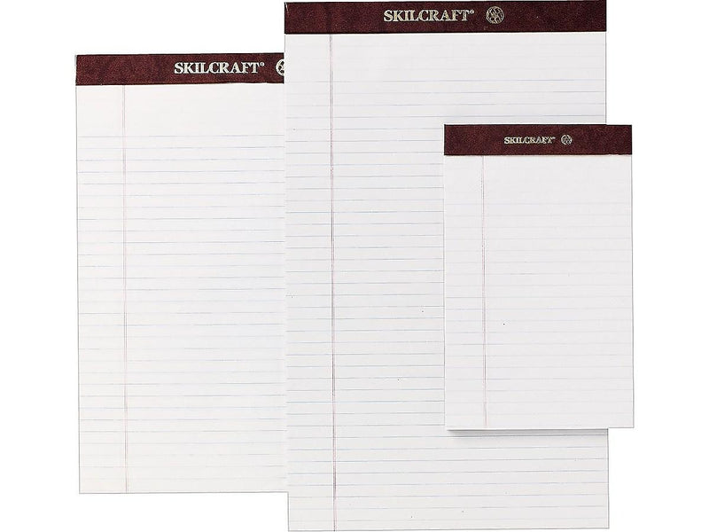 AbilityOne National Industries for the Blind Notepad, 8.5" x 11.75", Wide Ruled, White, 50 Sheets/Pad, 12 Pads (NSN3723108)