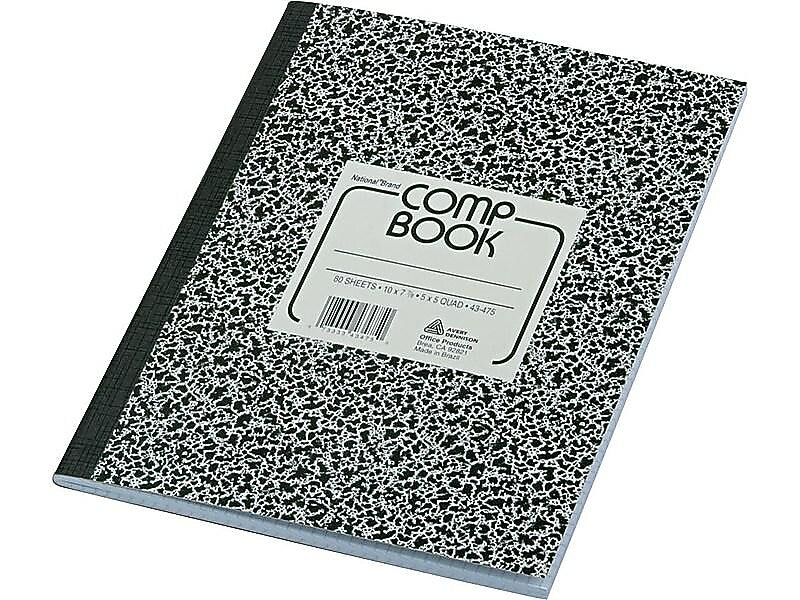 National Brand 1-Subject Composition Notebooks, 7.88" x 10", Quad, 80 Sheets, Black (RED43475)