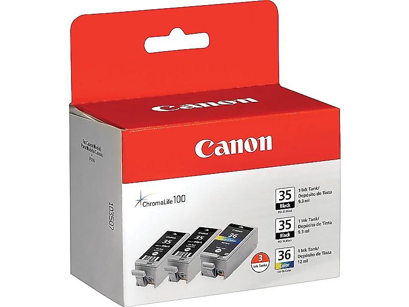 Canon 35/36 Black and Color Standard yield Ink Cartridge, 3/Pack   (1509B007)
