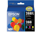 Epson T288 Black High Yield and Cyan/Magenta/Yellow Standard Yield Ink Cartridge, 4/Pack   (T288XL-BCS)