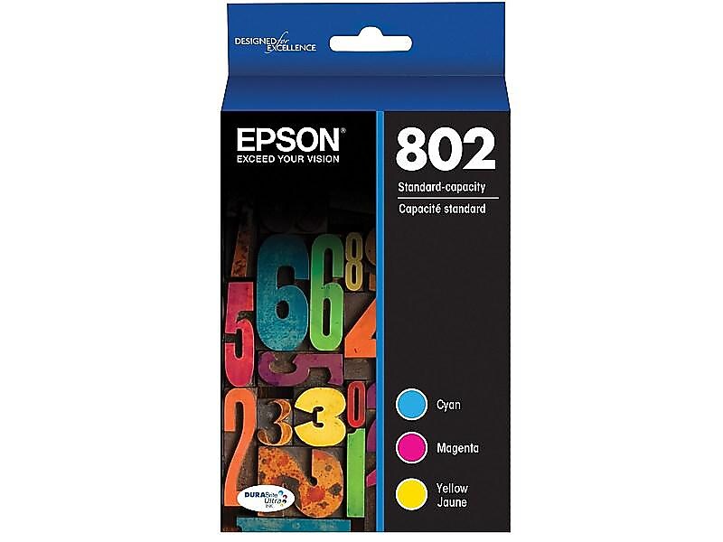 Epson T802 Cyan/Magenta/Yellow Standard Yield Ink Cartridge,   3/Pack
