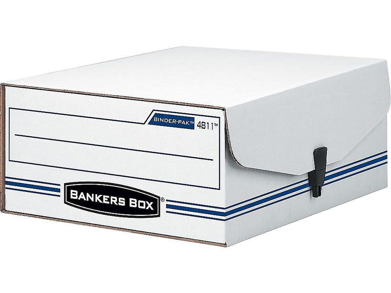 Bankers Box Liberty Binder-Pak Corrugated File Storage Box, Snap Closure, Check & Voucher Size, White/Blue (48110)