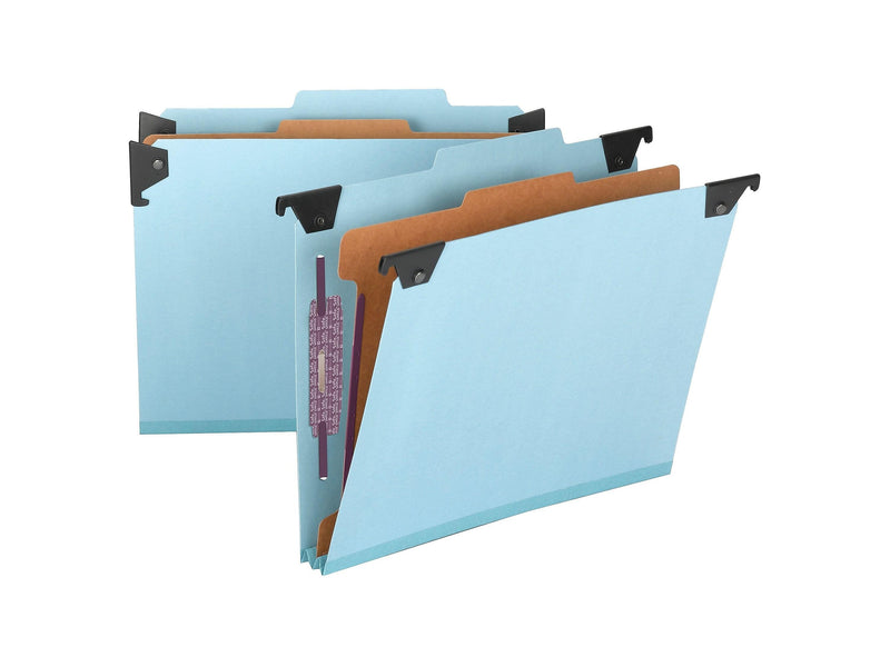 Smead SafeSHIELD Pressboard Hanging File Folder, 2" Expansion, 2/5-Cut Tab, Letter Size, Blue (65105)