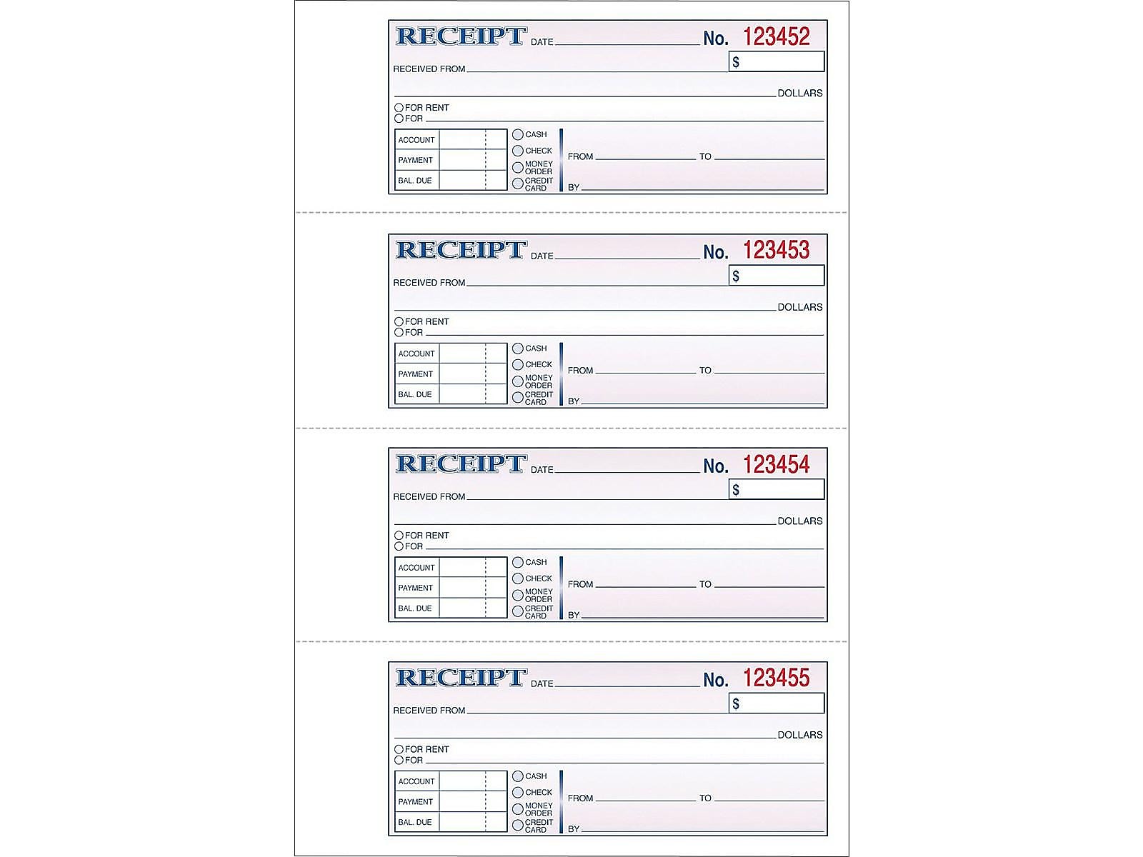 Adams 3-Part Carbonless Receipts Hardbound Book, 2.75"L x 7"W, 200 Forms/Hardbound Book (TCH1185)