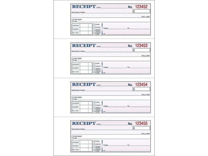 Adams 3-Part Carbonless Receipts Hardbound Book, 2.75"L x 7"W, 200 Forms/Hardbound Book (TCH1185)