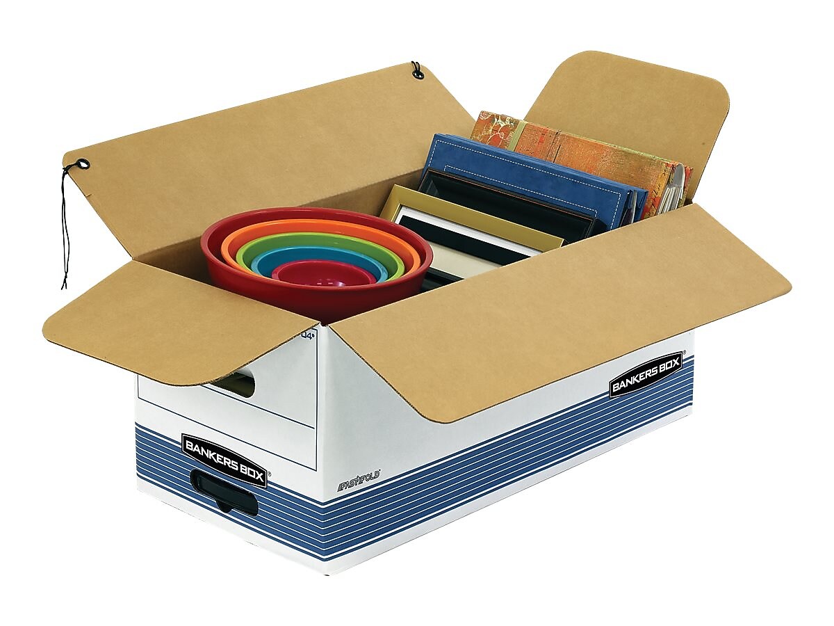 Bankers Box Stor/File Medium-Duty FastFold Storage Boxes with String & Button, Letter, 12/Ct (00704)