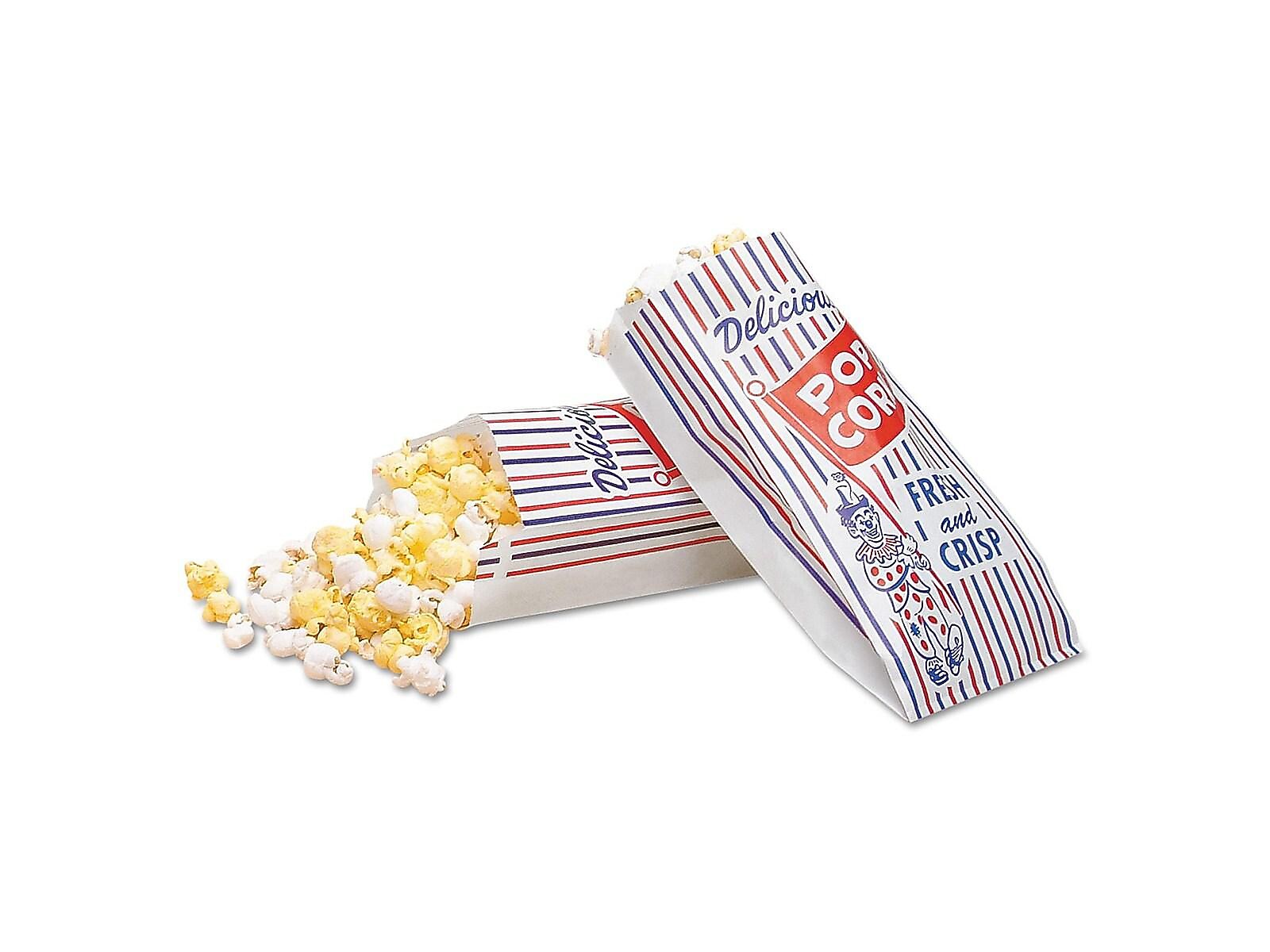 Bagcraft 8"H x 4"W x 1.5"D Popcorn Bags, White/Red/Blue, 1000/Box (300471)