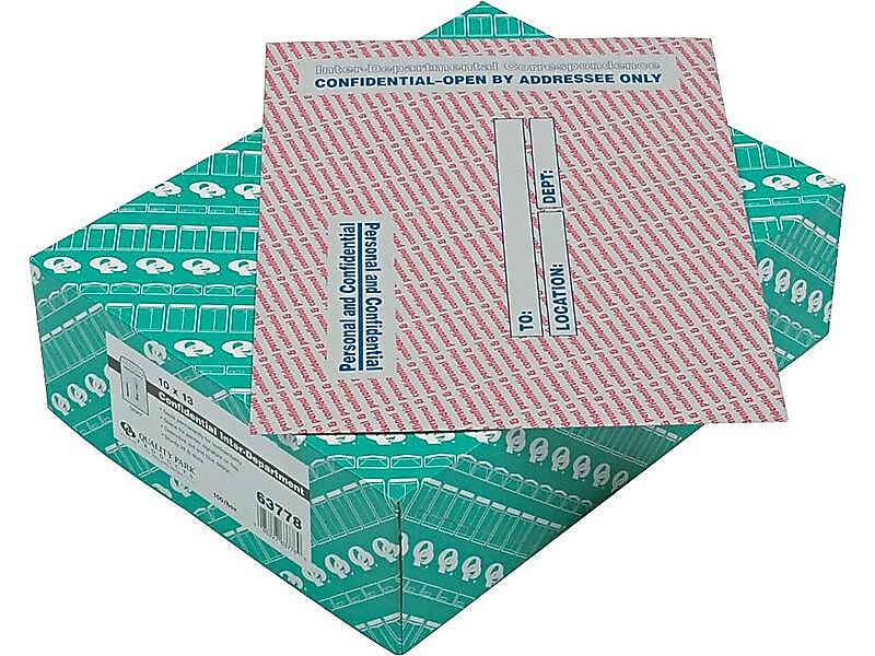 Quality Park Kraft Security Tinted Inter-Departmental Envelope 10" x 13", Multi Colors, 100/Box (QUA63778)