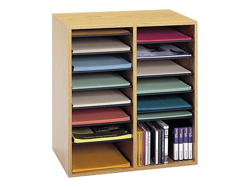 Safco 16-Compartment Literature Organizers, 19.5" x 21", Oak (9422MO)
