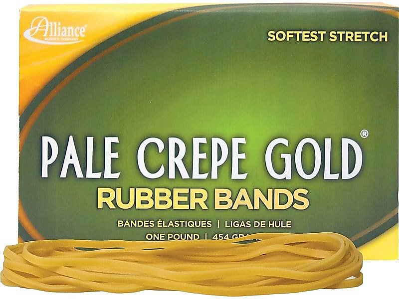 Alliance Pale Crepe Gold Multi-Purpose #117B Rubber Bands, 7" x 1/8", Golden Crepe, 300/Box (21405)