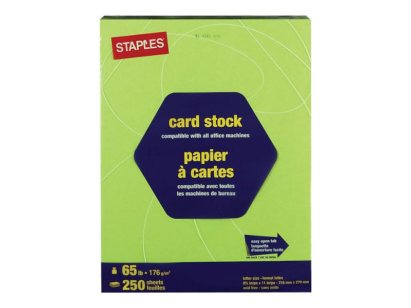 Staples Brights 65 lb. Cardstock Paper, 8.5" x 11", Bright Green, 250 Sheets/Pack (21103)