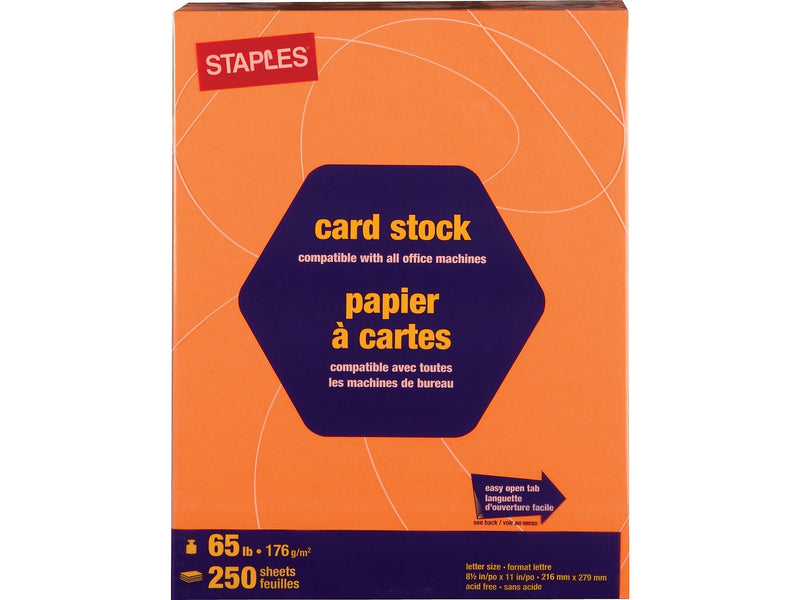 Staples Brights 65 lb. Cardstock Paper, 8.5" x 11", Bright Orange, 250 Sheets/Pack (21108)