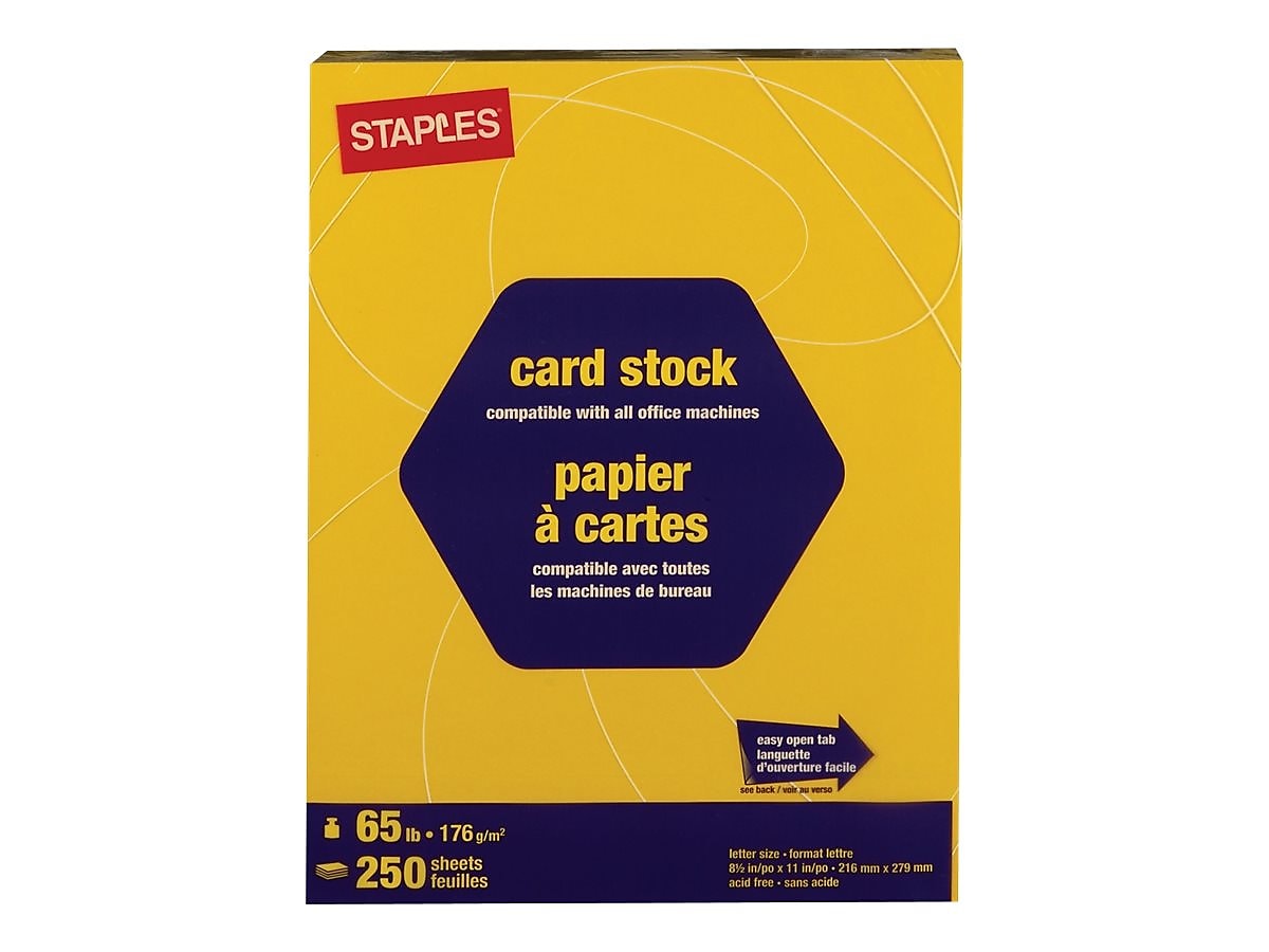 Staples Brights 65 lb. Cardstock Paper, 8.5" x 11", Bright Yellow, 250 Sheets/Pack (21107)