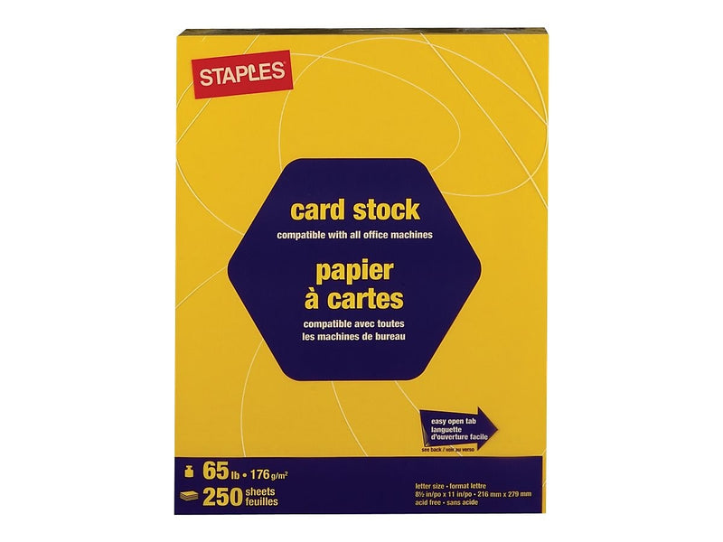 Staples Brights 65 lb. Cardstock Paper, 8.5" x 11", Bright Yellow, 250 Sheets/Pack (21107)