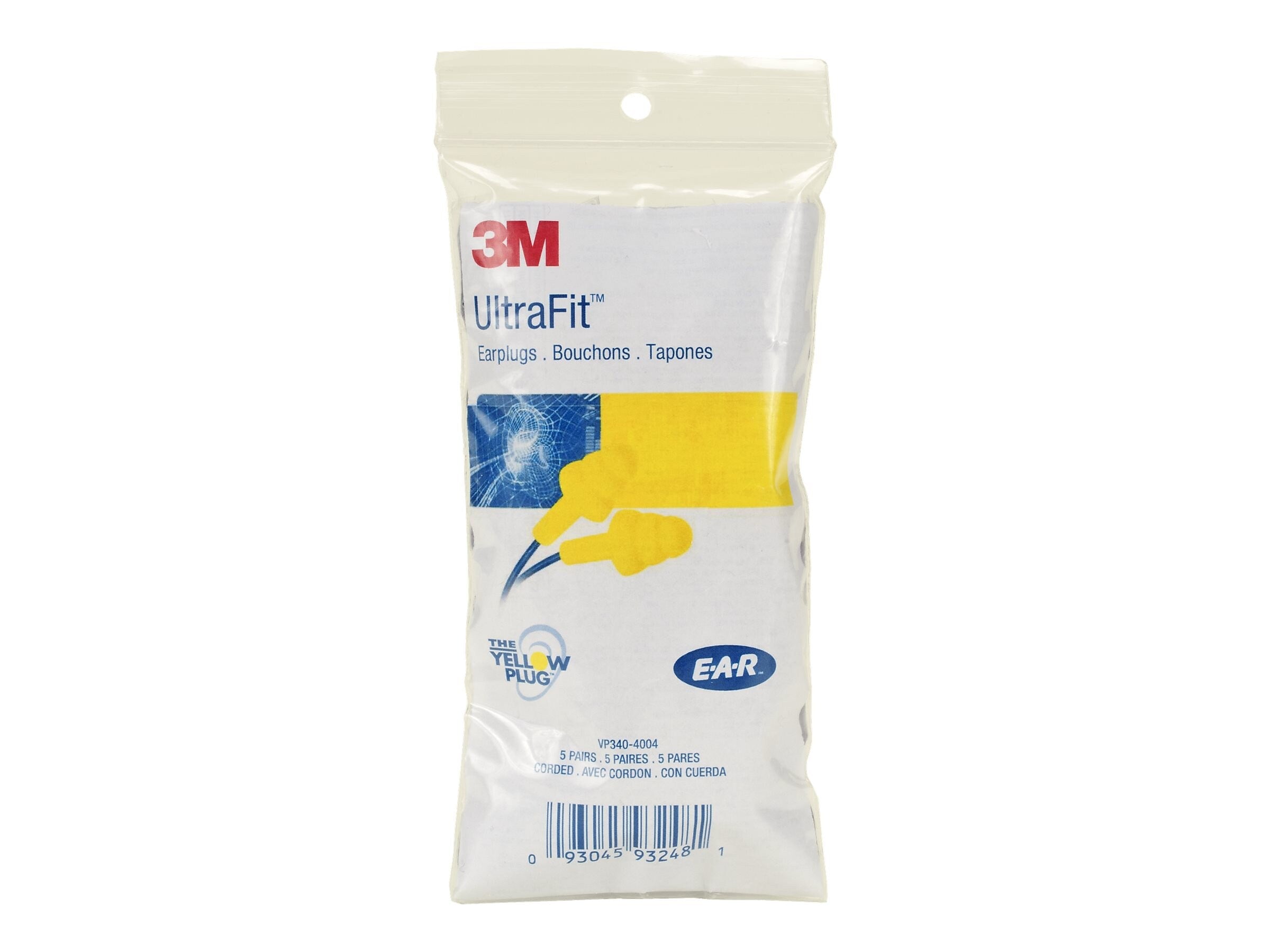 3M E-A-R UltraFit Earplugs; Corded, Premolded, Yellow, 25 dB, 100 Pairs/Box (MMM3404004)
