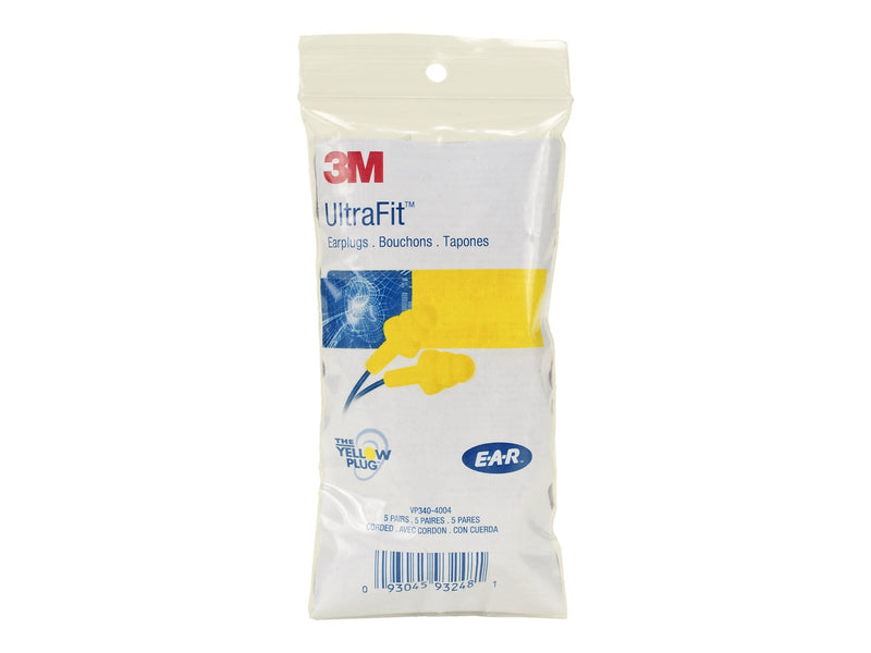 3M E-A-R UltraFit Earplugs; Corded, Premolded, Yellow, 25 dB, 100 Pairs/Box (MMM3404004)