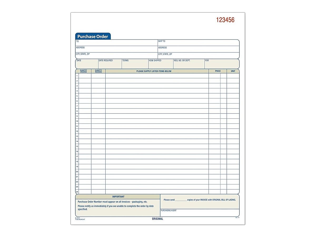 TOPS 3-Part Carbonless Purchase Requisitions, 8.38"L x 10.69"W, 50 Sets/Book (46147)