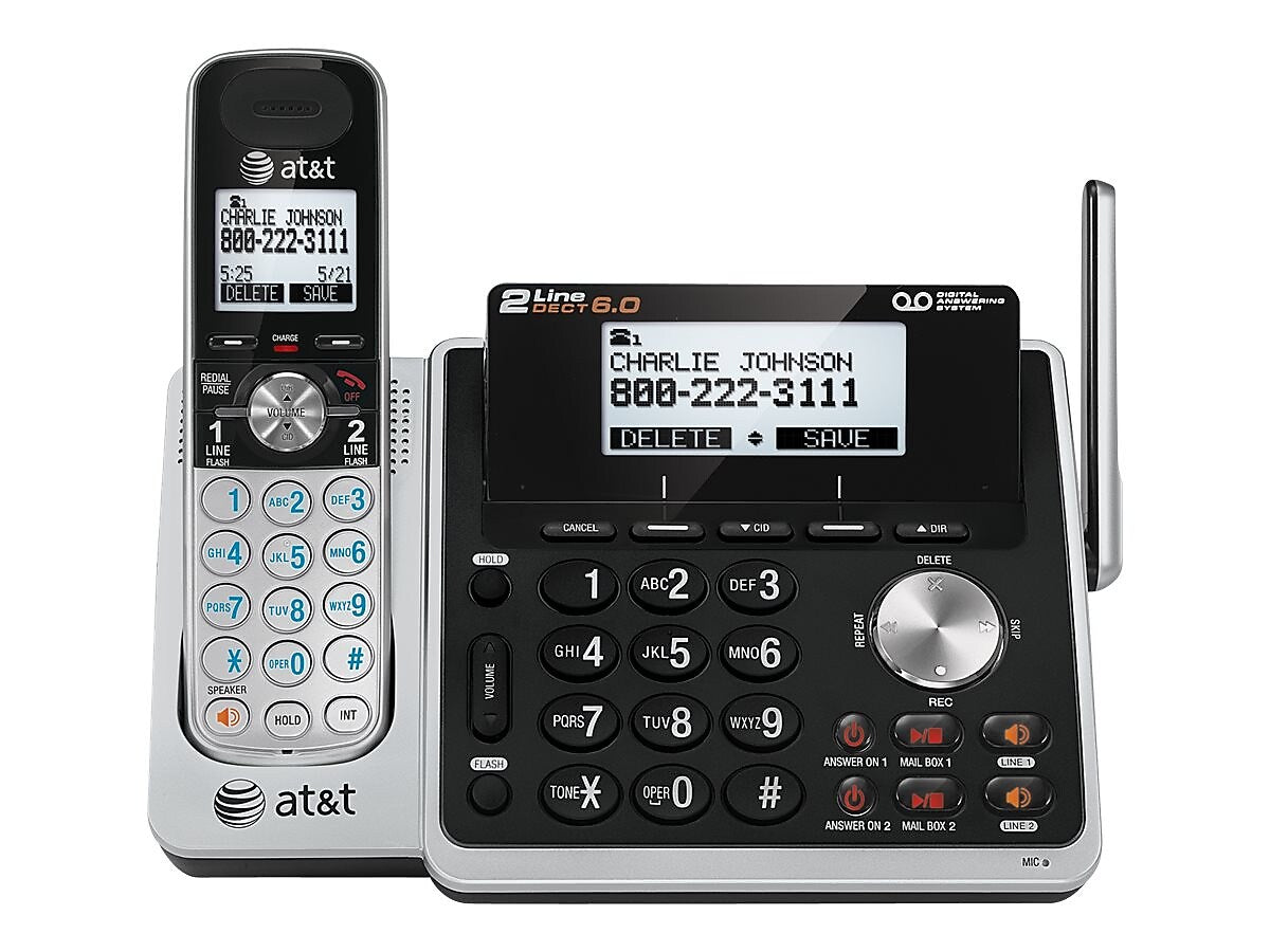 AT&T TL88102 2-Line Cordless Phone, Gray/Black