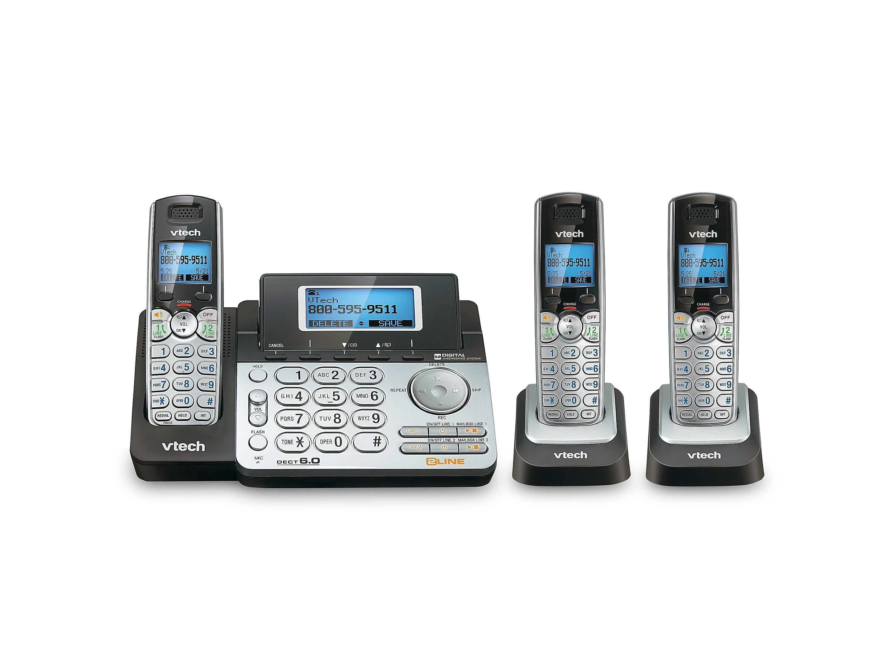 VTech 3-Handset Cordless Telephone, Silver/Black (80-1292-00)
