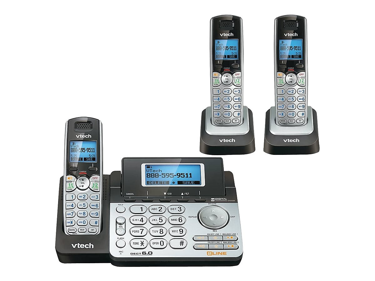 VTech 3-Handset Cordless Telephone, Silver/Black (80-1292-00)