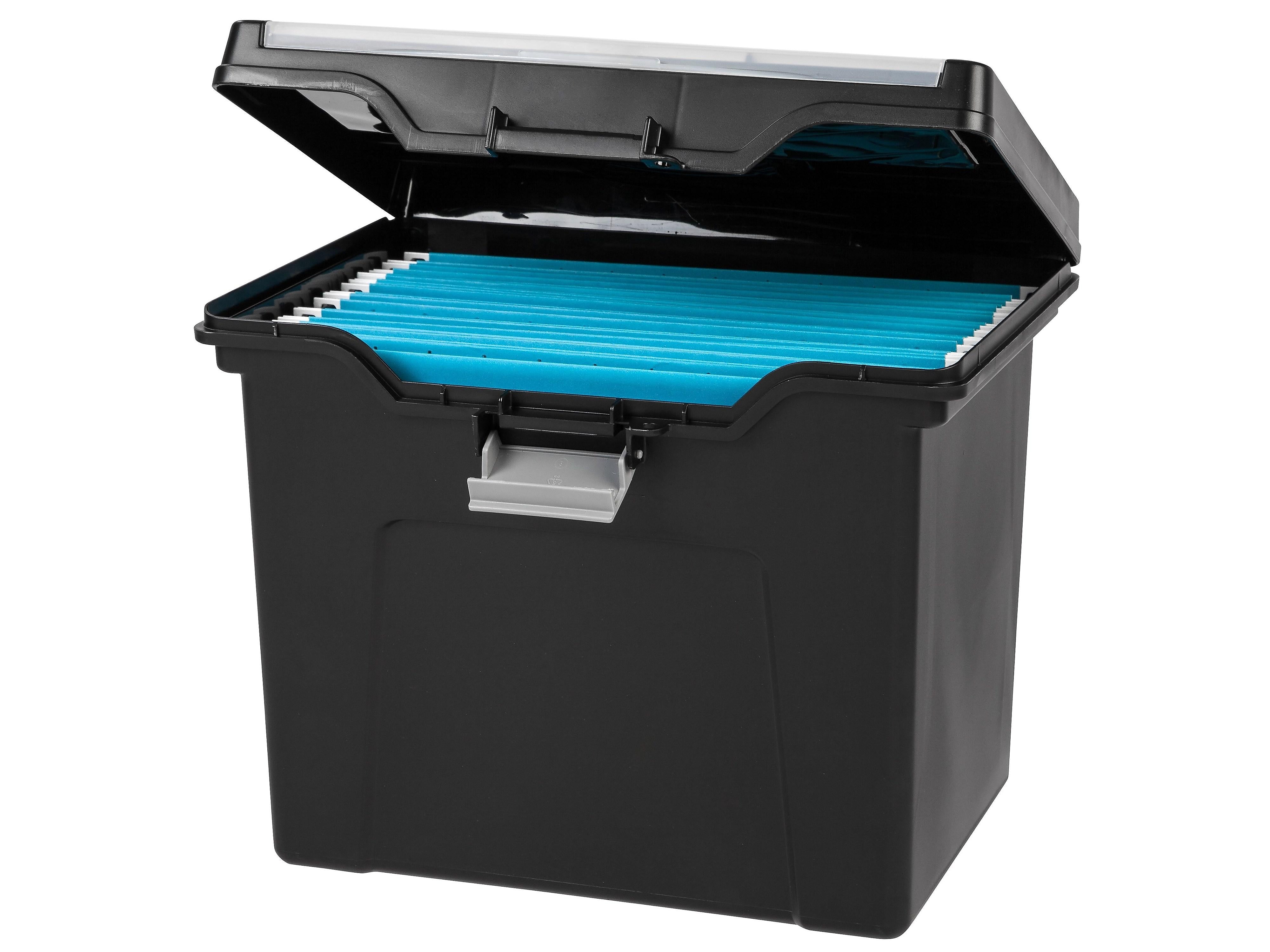 IRIS Portable File Box with Organizer Lid, Letter Size, Black (110977)