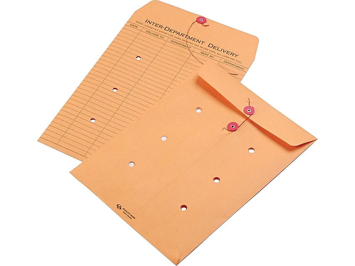 Quality Park Kraft Button & String Inter-Departmental Envelope 9" x 12", Brown, 100/Box (QUA63462)