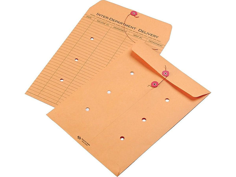 Quality Park Kraft Button & String Inter-Departmental Envelope 9" x 12", Brown, 100/Box (QUA63462)