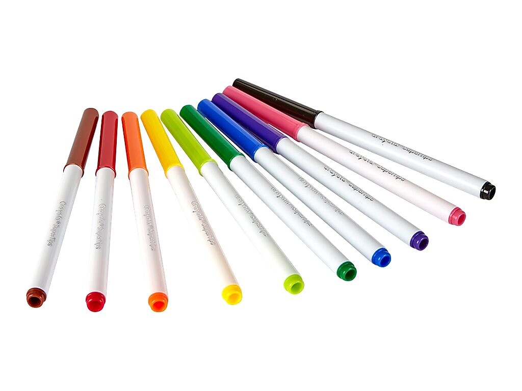 Crayola Super Tips Washable Markers, Fine Line, Assorted Colors, 10/Box (58-8610)