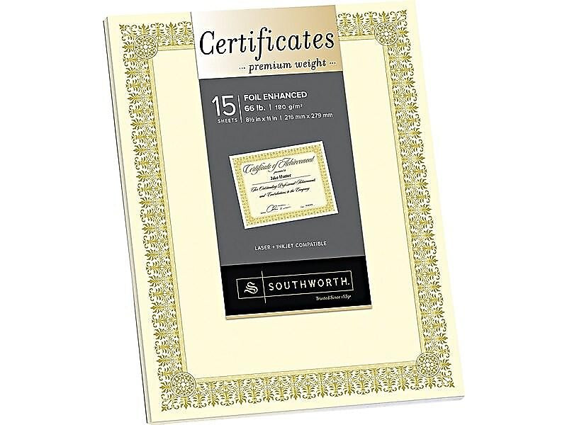 Southworth Premium Fleur Design Certificates, 8.5" x 11", Ivory/Gold (SOUCTP1V)