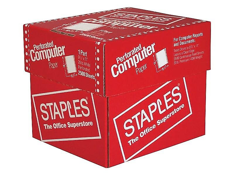 Staples Continuous Paper, 9.5" x 11", 20 lbs., White, 2500 Sheets/Carton (27125/177154)