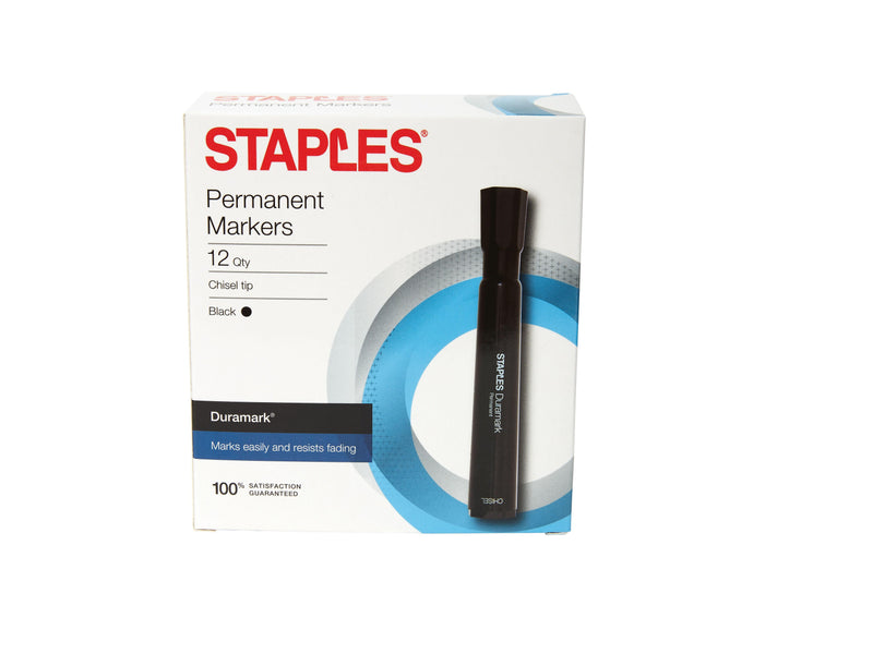 Staples DuraMark Tank Permanent Marker, Chisel Tip, Black, 12/Pack (10403-CC)