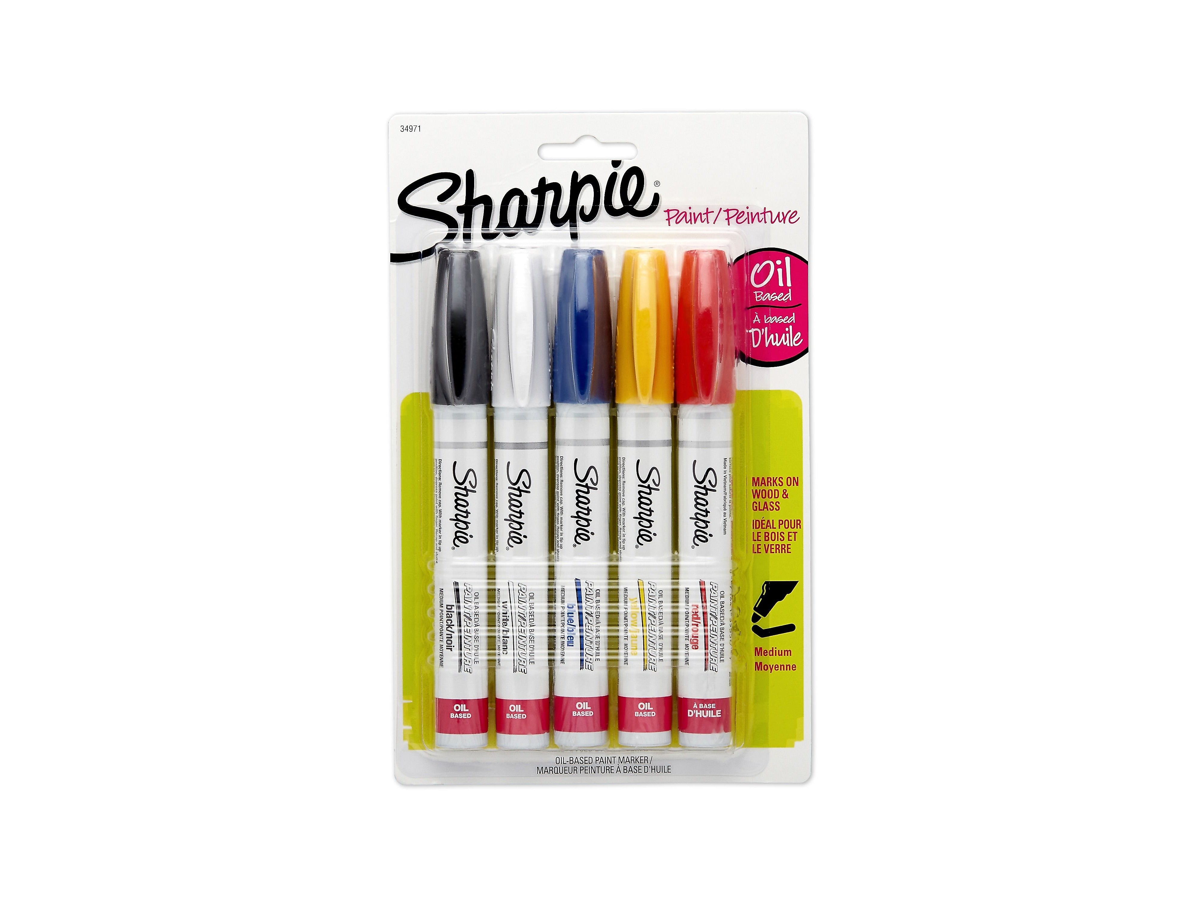 Sharpie Oil-Based Paint Markers, Medium Tip, Assorted, 5/Pack (34971PP)