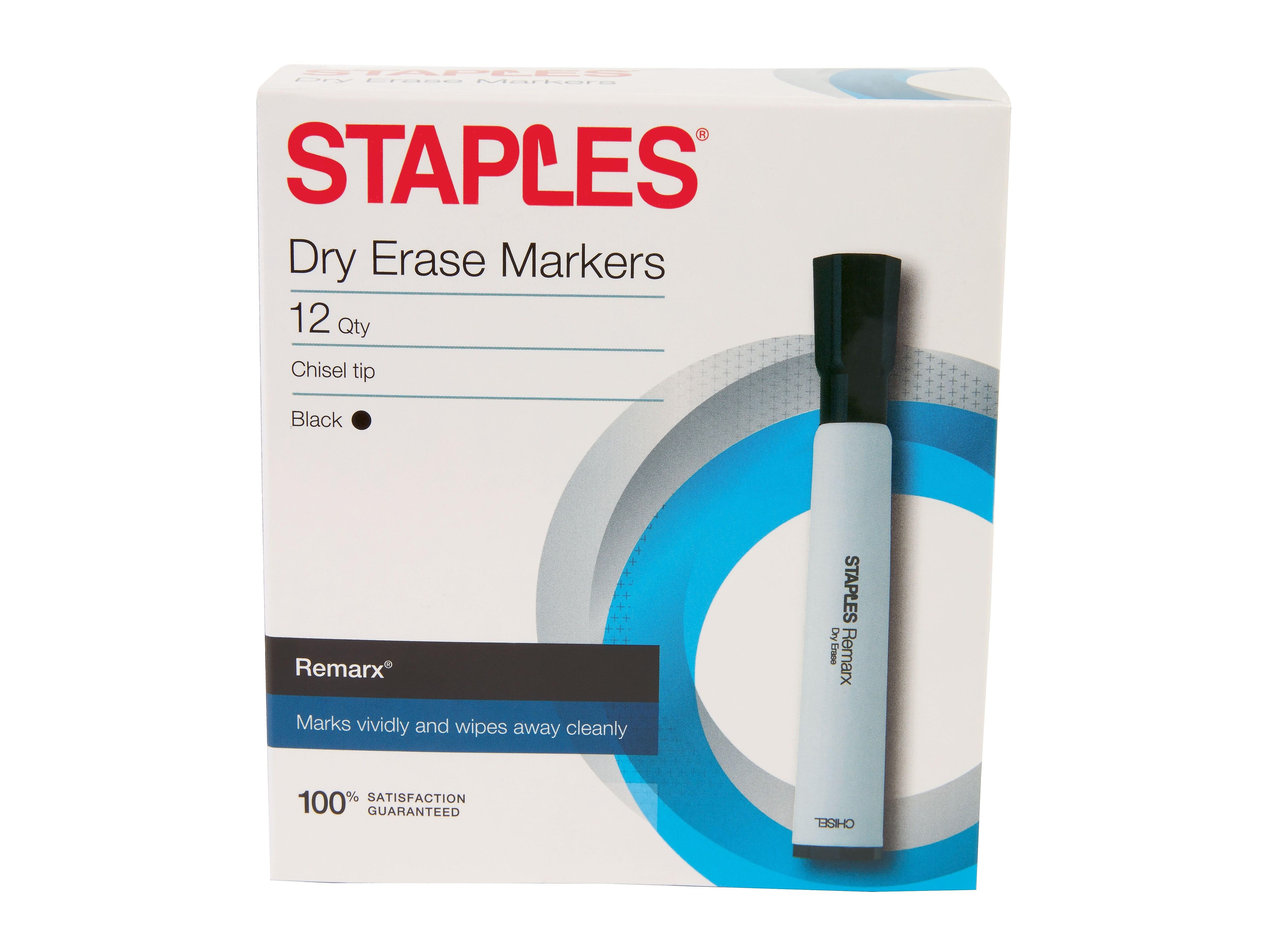 Staples Remarx Dry-Erase Markers, Chisel Tip, Black, 12/Pack (29211-CC)