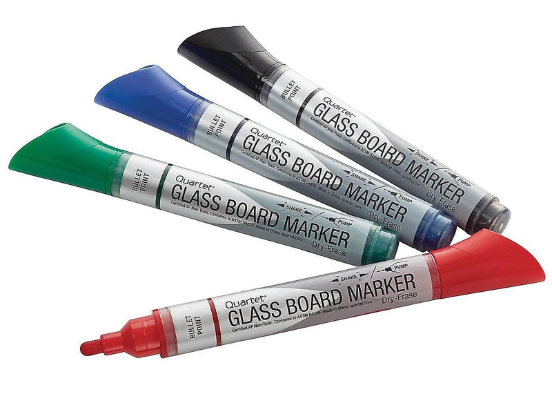 Quartet Glass Board Dry Erase Markers, Bullet Tip, Assorted, 4/Pack (79552)