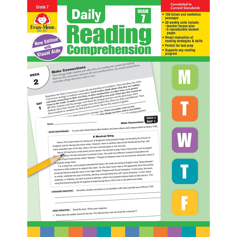 Evan-Moor Daily Reading Comprehension, Grade 7, Teacher's Edition, Print (9781629384801)