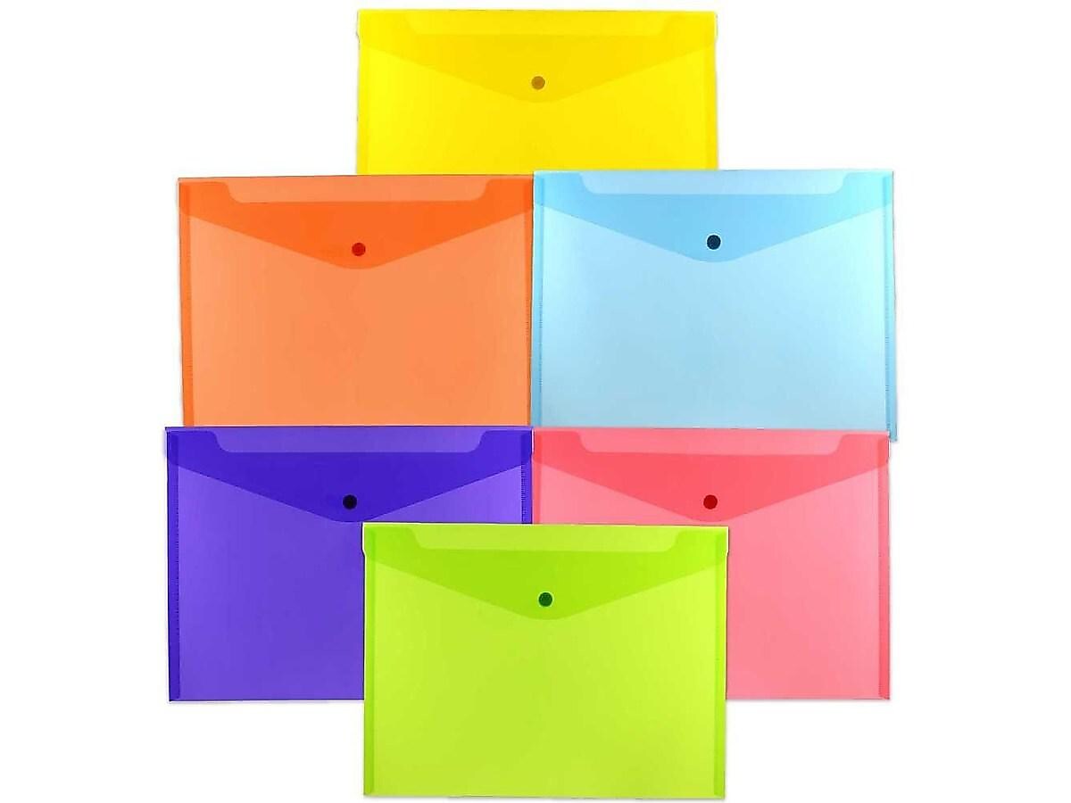 JAM Paper Plastic Envelopes with Snap Closure, Letter Size, Assorted Colors, 6/Pack (218S0RGBYPCL)