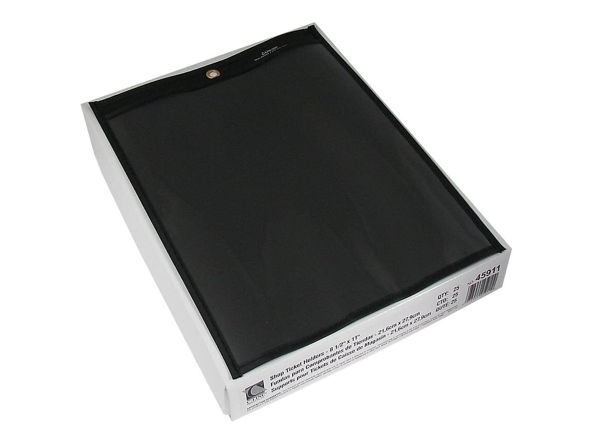C-Line Shop Ticket Holders, 8-1/2" x 11", Clear with Black Back, 25/Box (45911)
