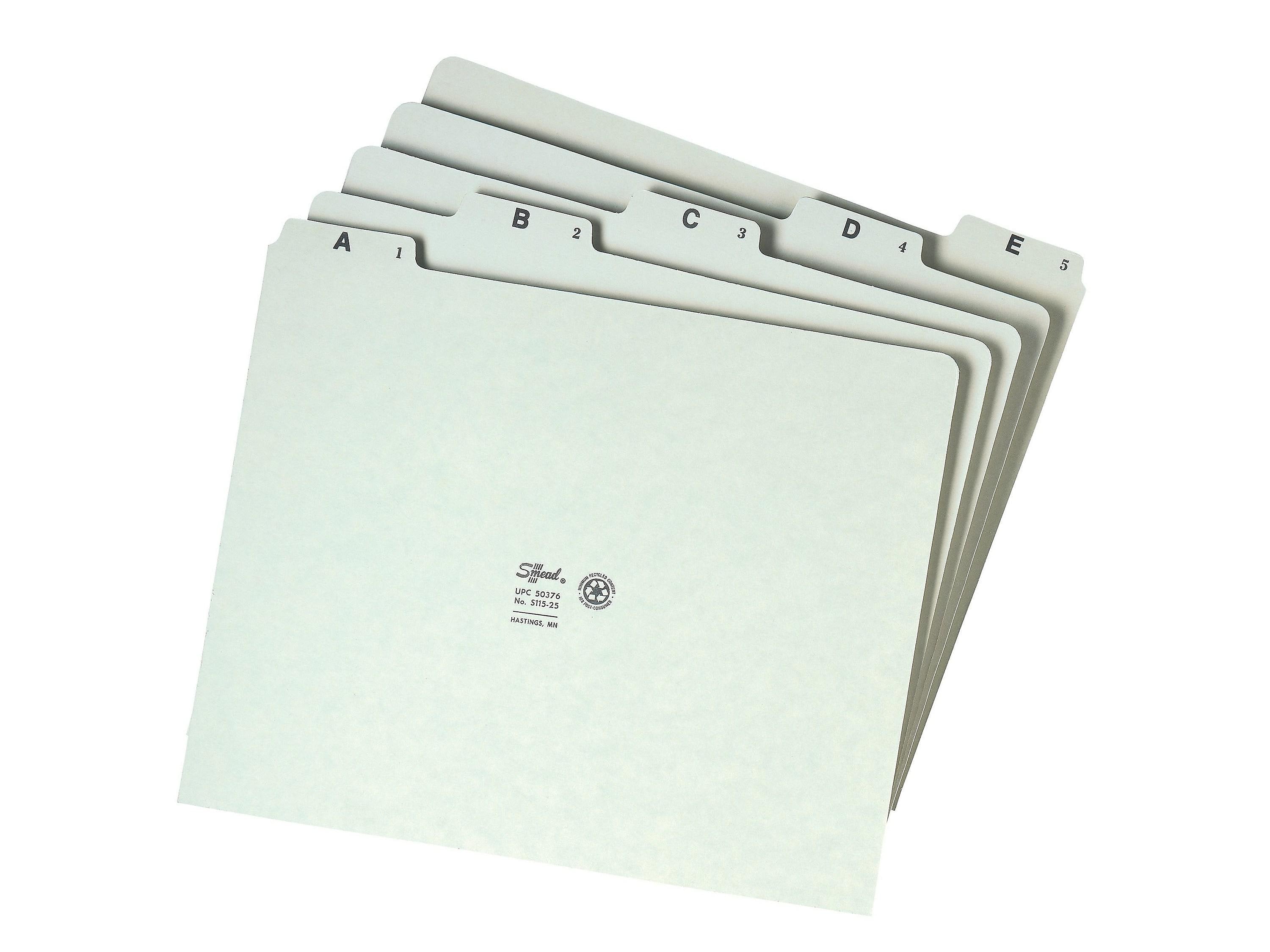 Smead Pressboard Filing Guides, 1/5-Cut Tab (A-Z), Letter Size Gray/Green, 25/Set (50376)