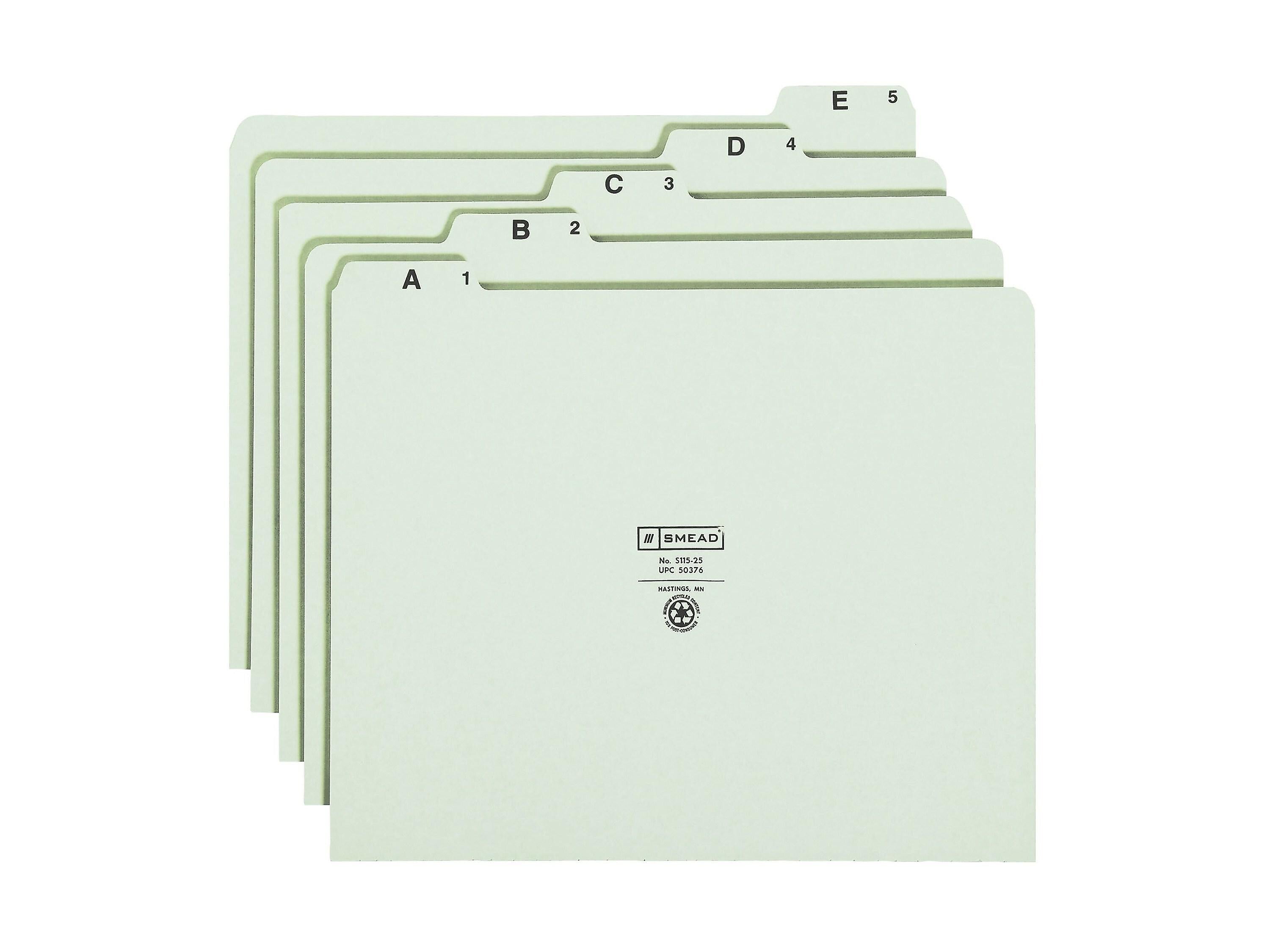Smead Pressboard Filing Guides, 1/5-Cut Tab (A-Z), Letter Size Gray/Green, 25/Set (50376)