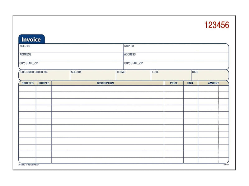 Adams 3-Part Carbonless Invoices, 8.44"W x 5.56"L, 50 Sets/Book (TC5840)