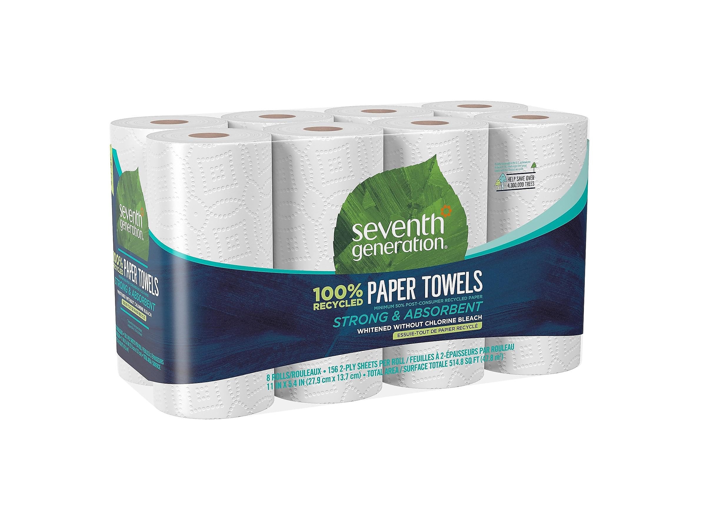 Seventh Generation Recycled Paper Towels, 2-ply, 156 Sheets/Roll, 8 Rolls/Pack (13739PK)