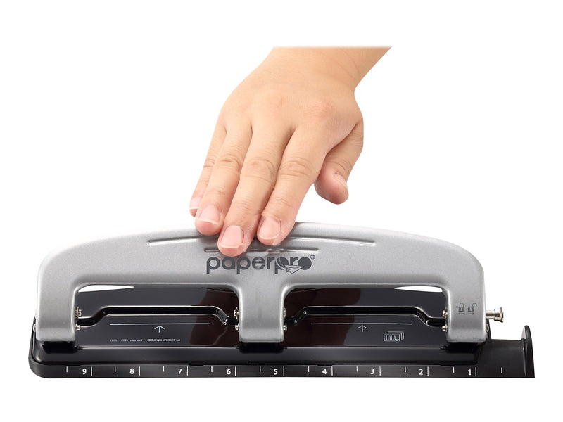 Bostitch EZ Squeeze 3-Hole Punch, 12 Sheet Capacity, Silver/Black (2101)
