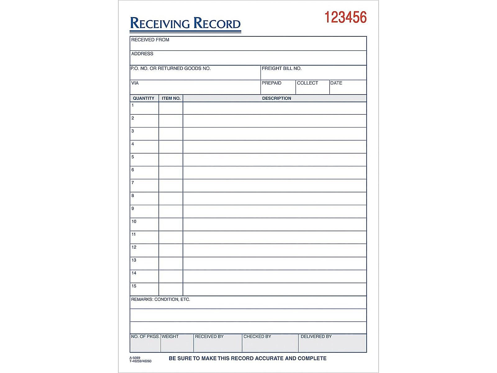 TOPS 3-Part Carbonless Receiving Records, 5.56"W x 7.94"L, 50 Sets/Book (46260)