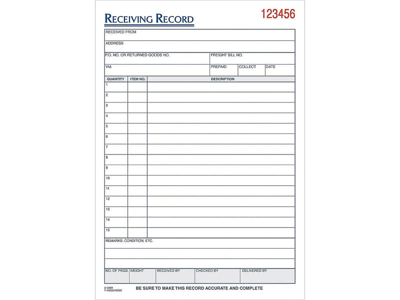 TOPS 3-Part Carbonless Receiving Records, 5.56"W x 7.94"L, 50 Sets/Book (46260)