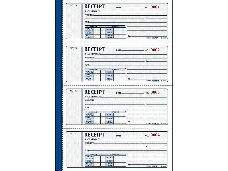 Rediform 3-Part Carbonless Receipts Pad, 7" x 2.7", 100 Forms/Pad (8L808)
