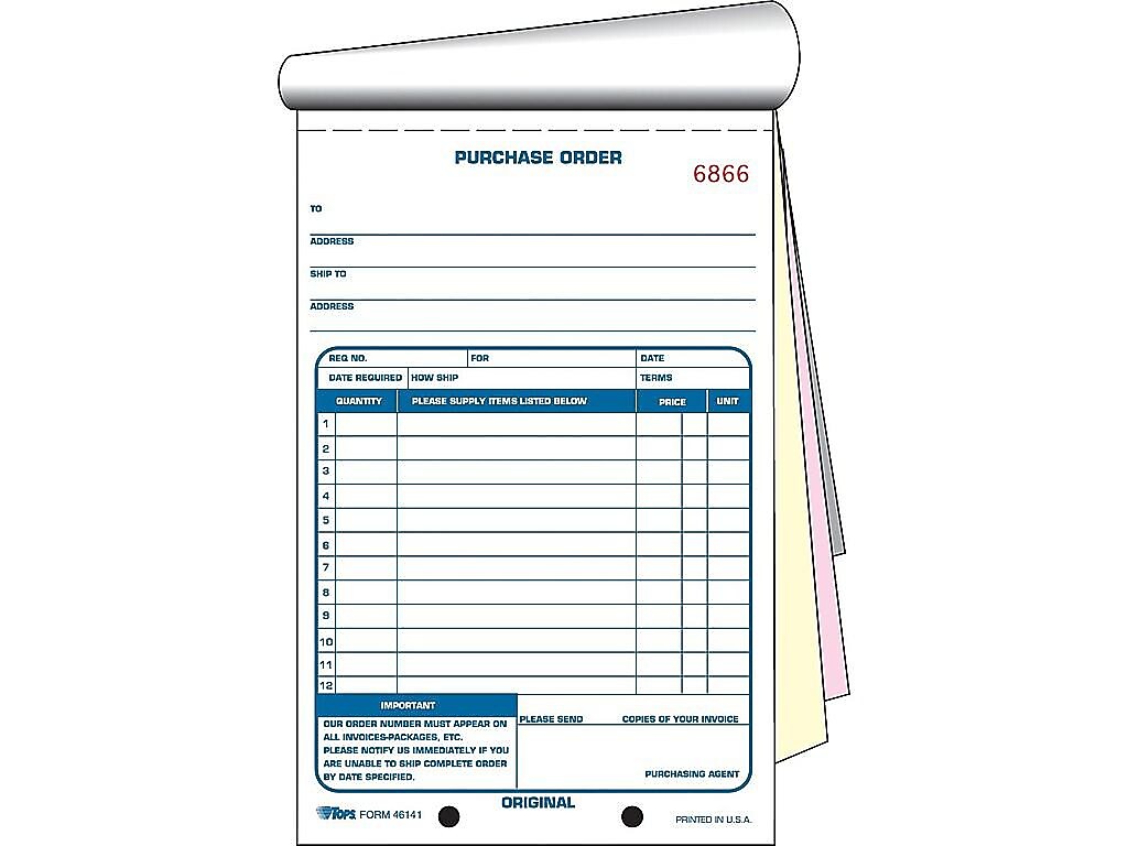 TOPS 3-Part Carbonless Purchase Requisitions, 5.56"W x 7.94"L, 50 Sets/Book (46141)