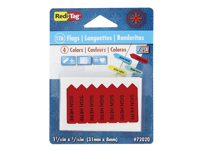 Redi-Tag Sign Here Flags, Assorted Colors, 0.31" Wide, 126/Pack (72020)