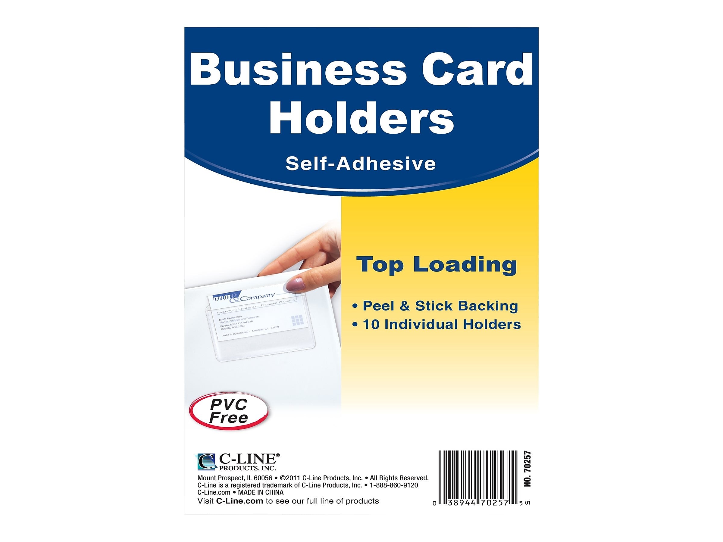 C-Line Self-Adhesive Business Card Holders, 2" x 3.5", Clear, 10/Pack (70257)